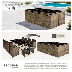 Rattan Sitzgruppe Palma 8+4+1 mit Schutzhülle natur/dunkelgrau