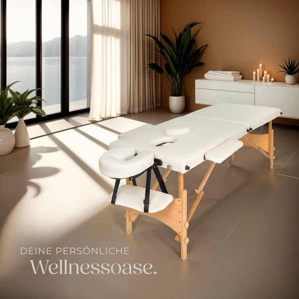 Set lettino da massaggio Freddi a 2 zone con imbottitura da 5 cm, ruote e struttura in legno beige