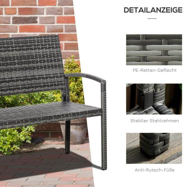 Gartenbank 2-Sitzer Rattanoptik mit Stahlrahmen grau