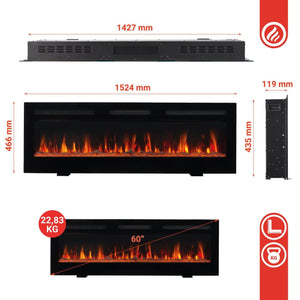 KAMINIO 3-in-1 Elektrokamin MARLON mit Heizung, 3D-Flammeneffekt - 60 Zoll