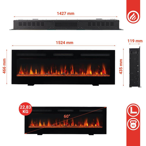 KAMINIO 3-in-1 Elektrokamin MARLON mit Heizung, 3D-Flammeneffekt - 60 Zoll