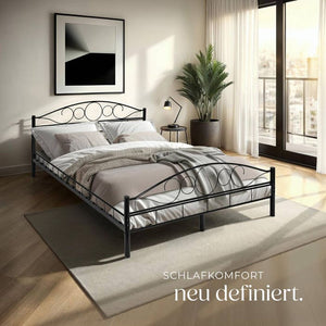 Metallbett mit Lattenrost im romantischen Design schwarz/schwarz 200 x 140 cm