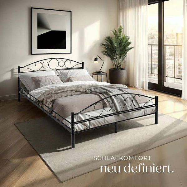 Metallbett mit Lattenrost im romantischen Design schwarz/schwarz 200 x 140 cm