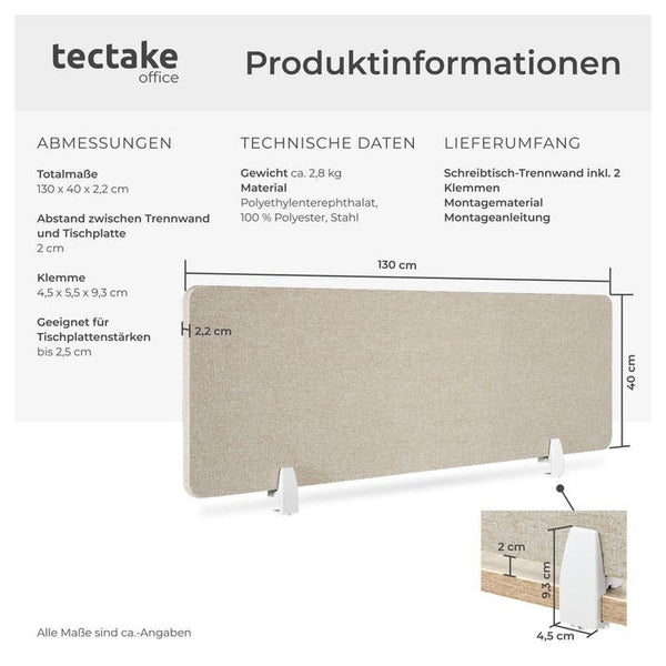 Schreibtisch Trennwand Noisy beige 130 x 40 cm