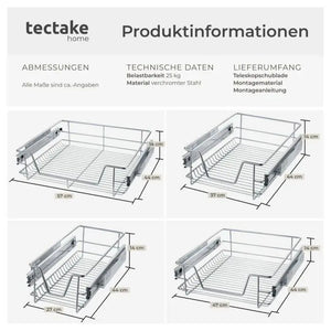 Teleskopschublade verchromt grau für 30 cm Schränke, 1 Stück