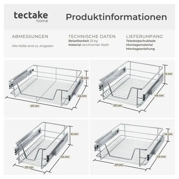 Teleskopschublade verchromt grau für 30 cm Schränke, 1 Stück