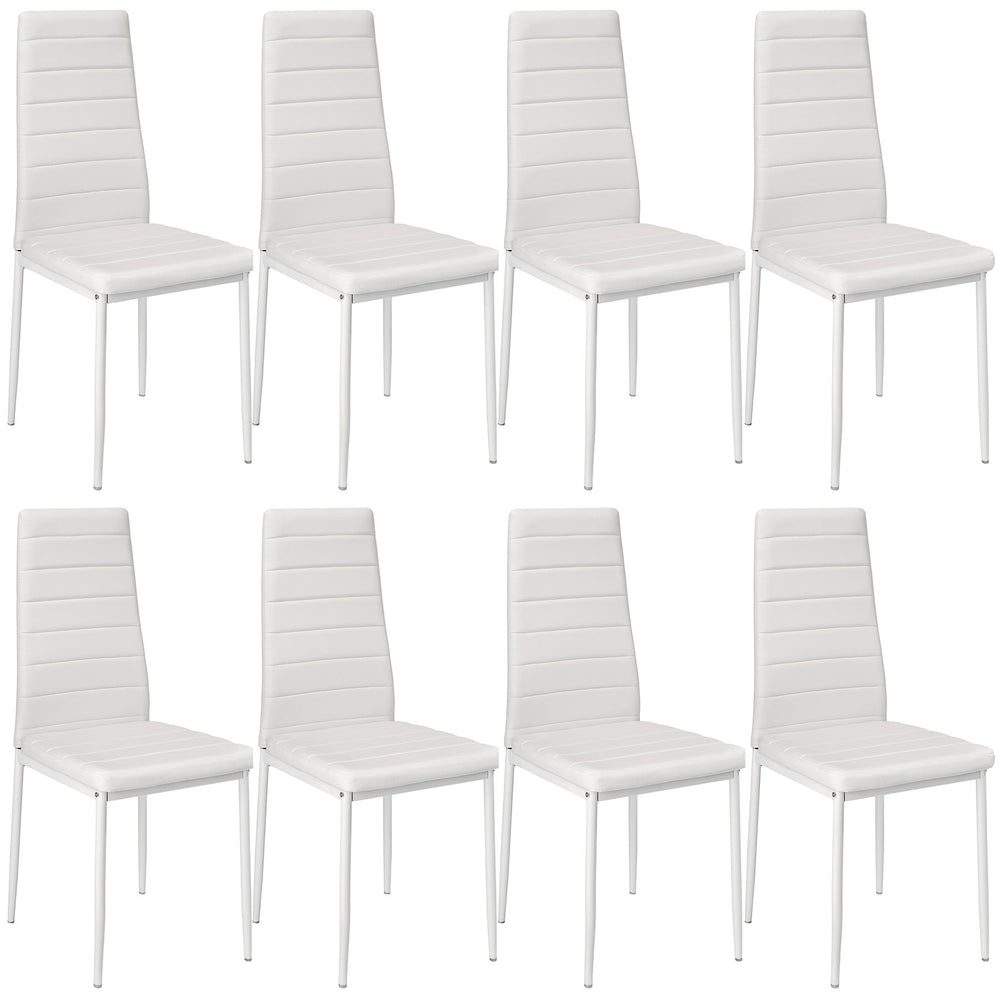 8 chaises de salle à manger en similicuir blanc