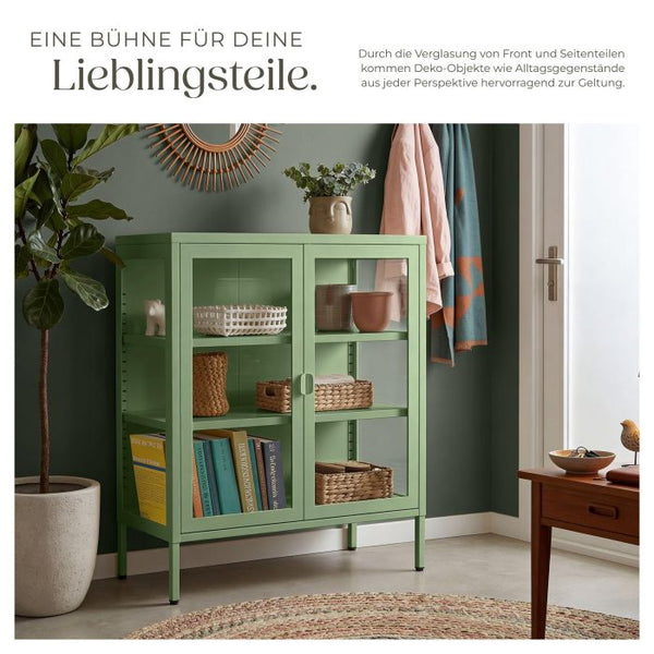 Metallvitrine Baker mit Glastüren salbeigrün
