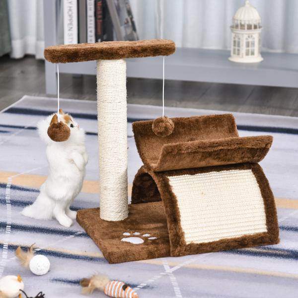 Katzenkratzbaum Spielbaum Kratzbaum Katzen mit Ball Braun L40 x B30 x H43 cm