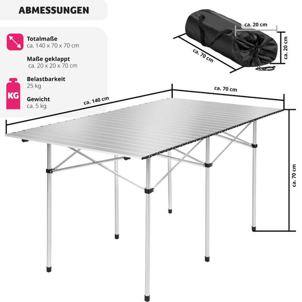 Camping Klapptisch inkl. Tasche, 140x70x70cm