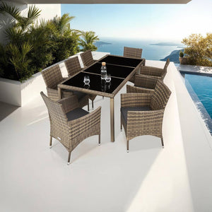 Rattan Sitzgruppe 8+1 mit Schutzhülle natur/dunkelgrau