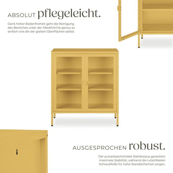 Metallvitrine Baker mit Glastüren gelb