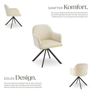 Samt-Drehstuhl Lona creme/schwarz 4er Set