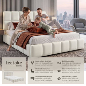 Bettset Polsterbett mit Matratze Teddy creme 180 x 200 cm
