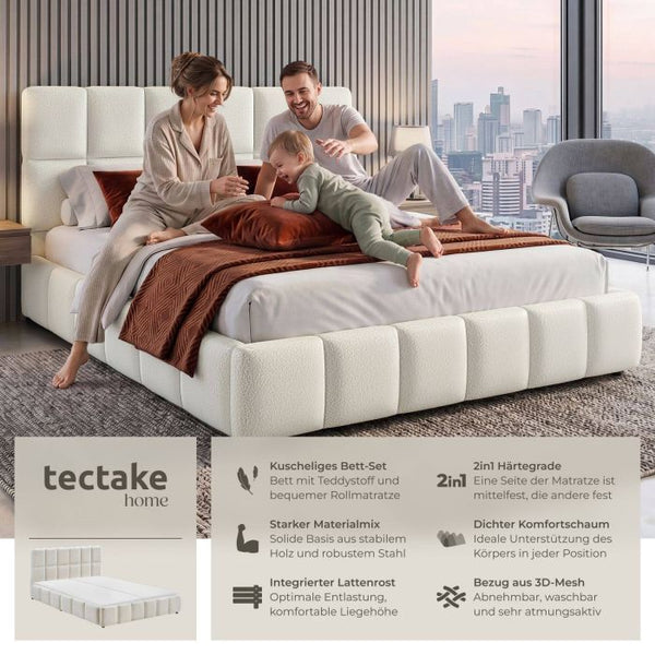 Bettset Polsterbett mit Matratze Teddy creme 180 x 200 cm