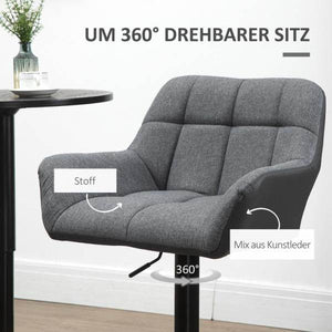 Barhocker 2er-Set Retro-Design höhenverstellbar Kunstleder Leinenoptik Grau + Schwarz