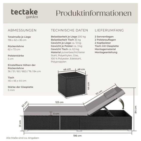 Rattan-Doppelliege Carbonera schwarz