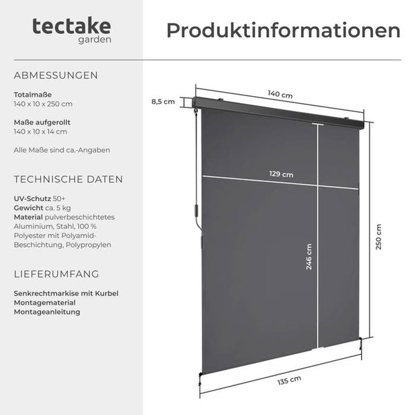 Senkrechtmarkise Eloise dunkelgrau 140 x 250 cm
