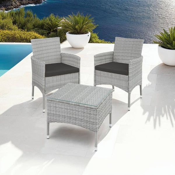 Rattan Gartenset Luzern 2+1 - hellgrau