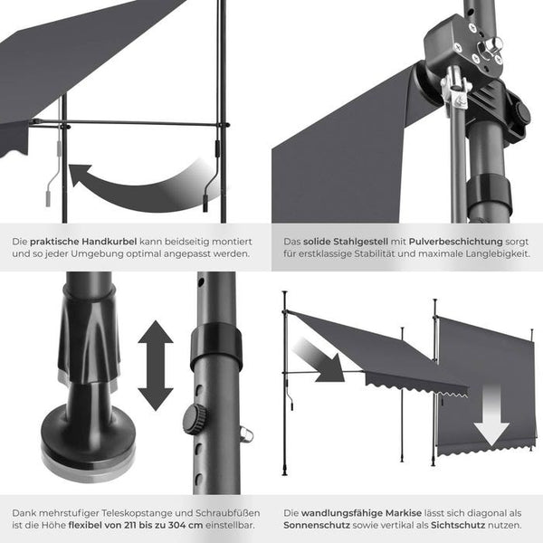 Klemmmarkise schwarz/grau 250 x 180 cm