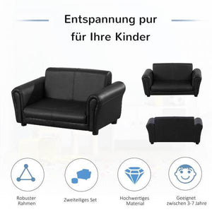 Kindersofa mit Hocker Sofa Sessel Kinder Kindersessel PVC schwarz