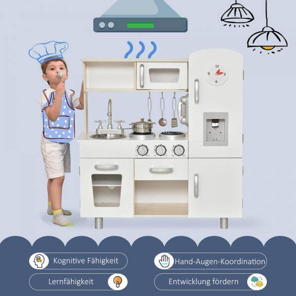 Kinderküche mit viel Zubehör Spielküche Kiefer MDF Weiss