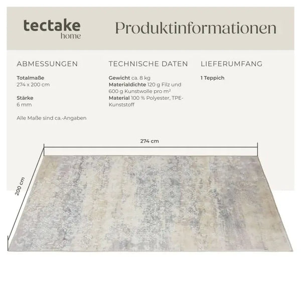 Vintage Teppich Dalia Kurzflor waschbar beige 200 x 274 cm