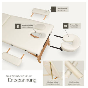 3 Zonen Massageliege-Set Daniel mit Polsterung, Rollen und Holzgestell beige