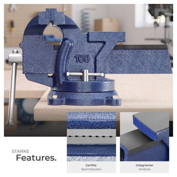 Schraubstock mit Amboss 360° drehbar Gusseisen blau 125 mm
