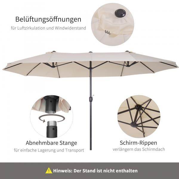 Sonnenschirm mit Handkurbel Oval Metall + Polyester Cremeweiss