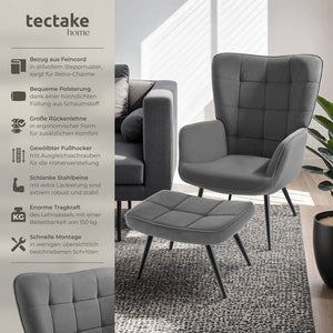 Sessel Hygge gepolstert, ergonomisch, Belastbarkeit 150 kg Feincord anthrazit/schwarz mit Hocker