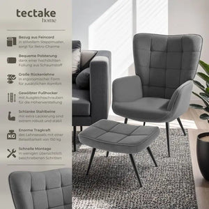 Sessel Hygge mit Hocker Feincord anthrazit/schwarz