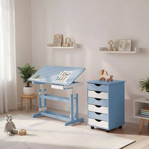 Kinderschreibtisch und Rollcontainer, blau