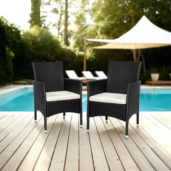 2er Set Rattanstuhl Nantes schwarz/beige