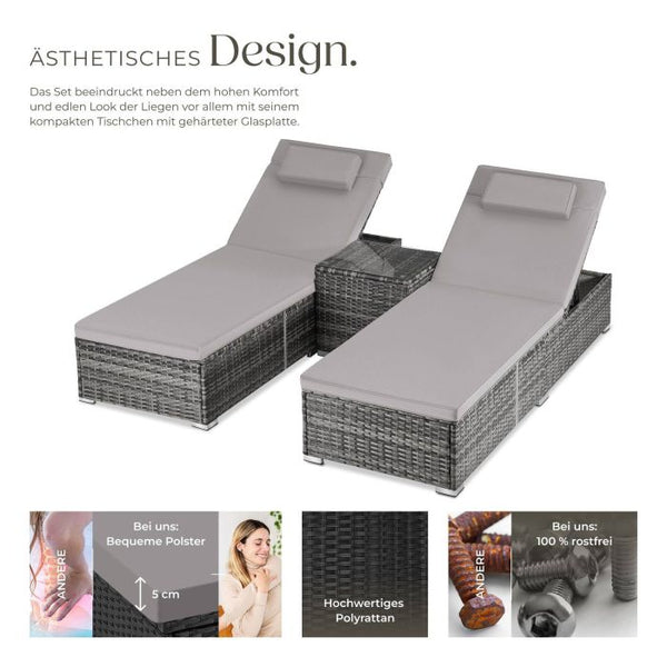 Rattan-Doppelliege Carbonera grau