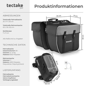 Set Fahrradtasche Georg und Fahrradrahmentasche schwarz 18 x 8,5 x 8,5 cm