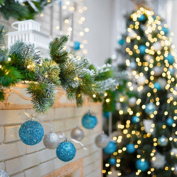 64er Set Weihnachtskugeln silber/blau