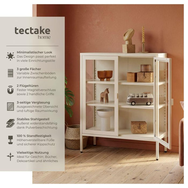 Metallvitrine Baker mit Glastüren creme