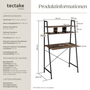 Schreibtisch Exeter 85,5x46,5x140cm Industrial dunkelbraun