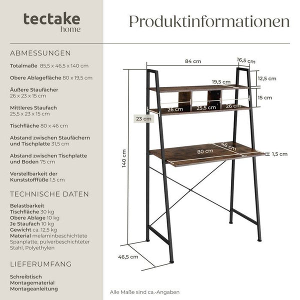 Schreibtisch Exeter 85,5x46,5x140cm Industrial dunkelbraun