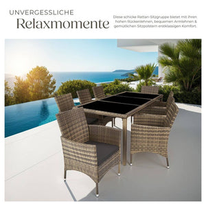 Rattan Sitzgruppe 8+1 mit Schutzhülle natur/dunkelgrau