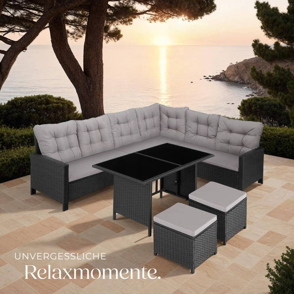 Rattan Lounge Barletta - schwarz/grau