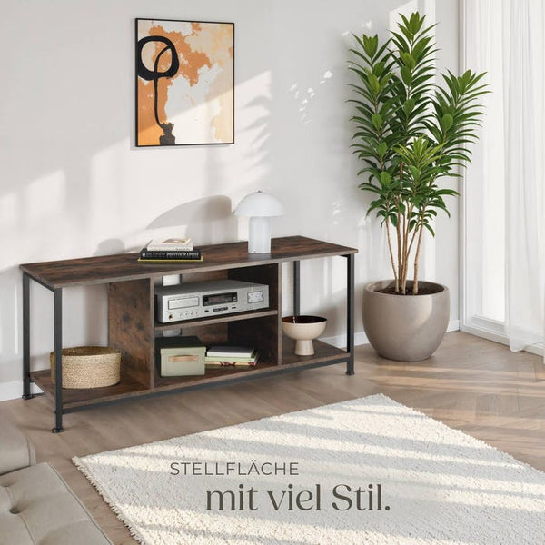 TV-Regal mit 4 offenen Fächern und verstellbarem Einlegeboden Industrial dunkelbraun 120 cm