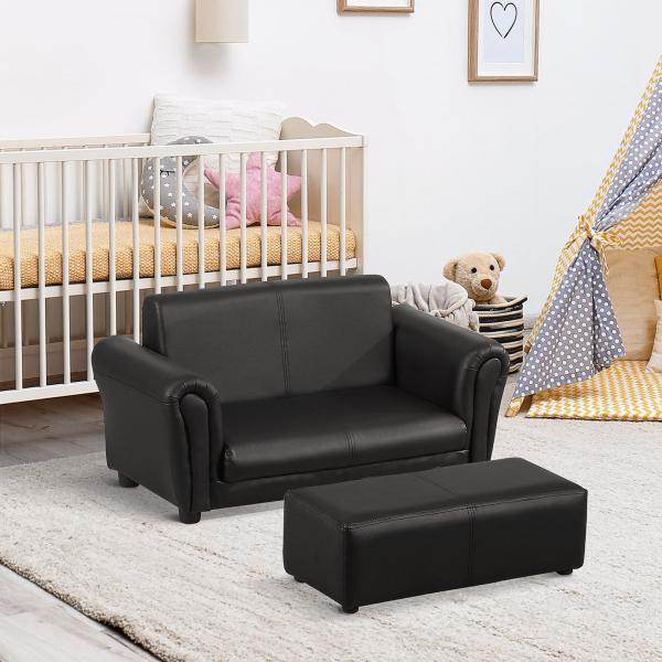 Kindersofa mit Hocker Sofa Sessel Kinder Kindersessel PVC schwarz