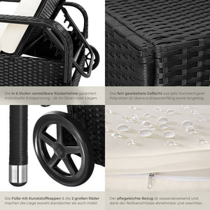 Sonnenliege Rattan mit Rollen schwarz/beige