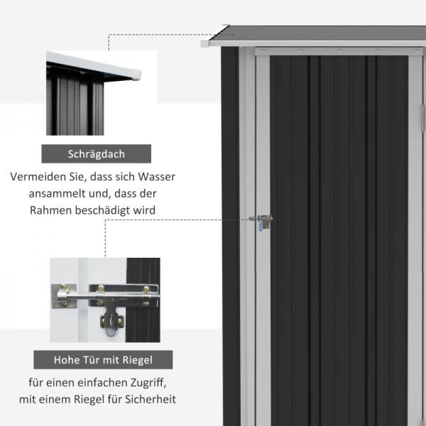 Gerätehaus Gartenhaus Geräteschuppen mit Tür Outdoor Stahl Dunkelgrau