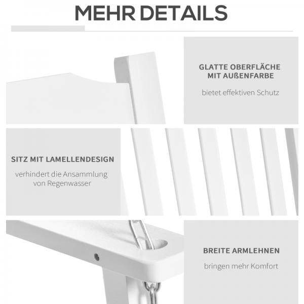 Gartenschaukel für 2 Personen Schaukelbank Hängebank Massivholz Patio Terrasse Hinterhof Weiss