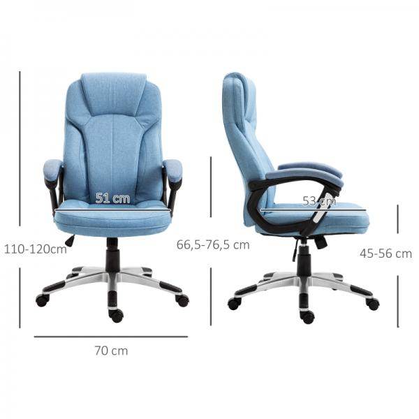 Bürostuhl Drehstuhl höhenverstellbar Wippfunktion und gepolsterte Armlehnen Ergonomisch Hellblau Leinen