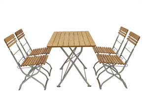 Biergarten - Garnitur MÜNCHEN 5-teilig, Flachstahl verzinkt + Robinie