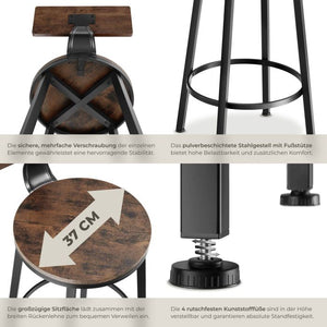 Barhocker Poole 4er Set Industrial Holz dunkel, rustikal
